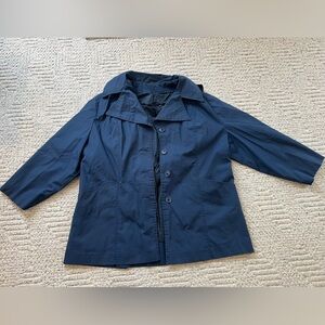 Women's Vintage Navy Blue Button Short Trench Coat Jacket